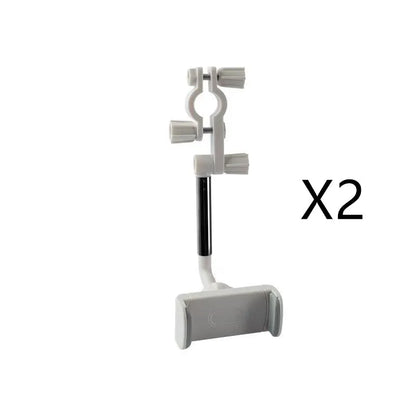 Black ABS plastic mobile phone bracket mounted on a car rearview mirror.