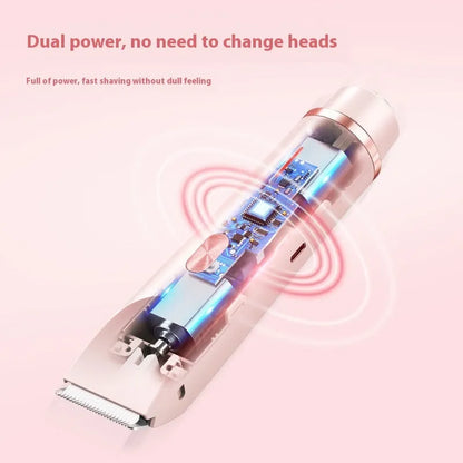 Pink 2-in-1 women's electric body hair shaver and trimmer for private pubic hair grooming