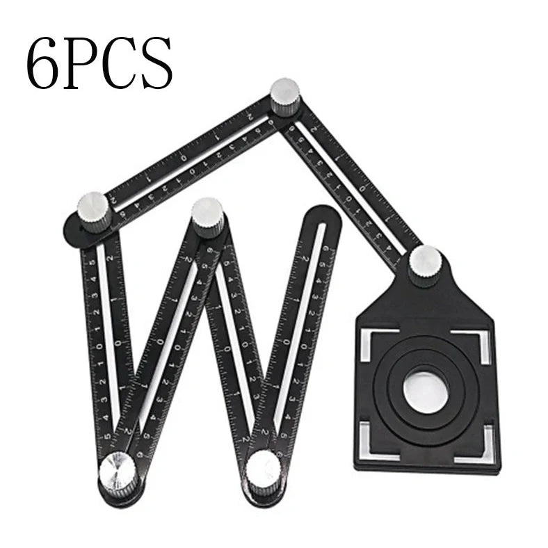 Aluminium six-fold ruler extended to 31cm with ceramic tile hole locator component visible