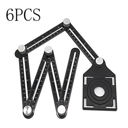 Aluminium six-fold ruler extended to 31cm with ceramic tile hole locator component visible