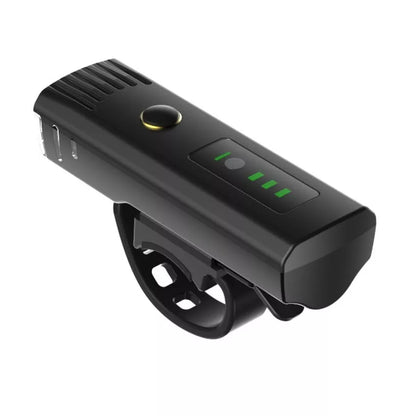 Black LED night bike light with USB charging port, 1500 mAh battery