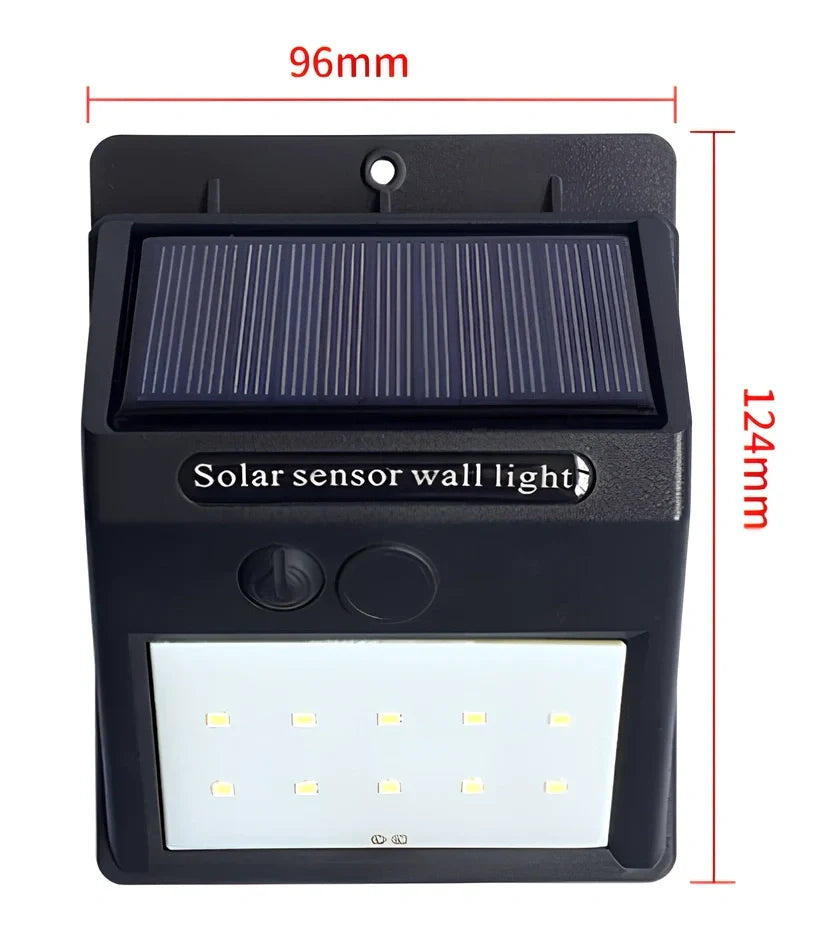 Solar sensor light in black ABS plastic with 20 LEDs and infrared motion detection, package 130x102x55mm