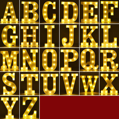Plastic LED alphabet letter light spelling a message for a birthday or proposal.
