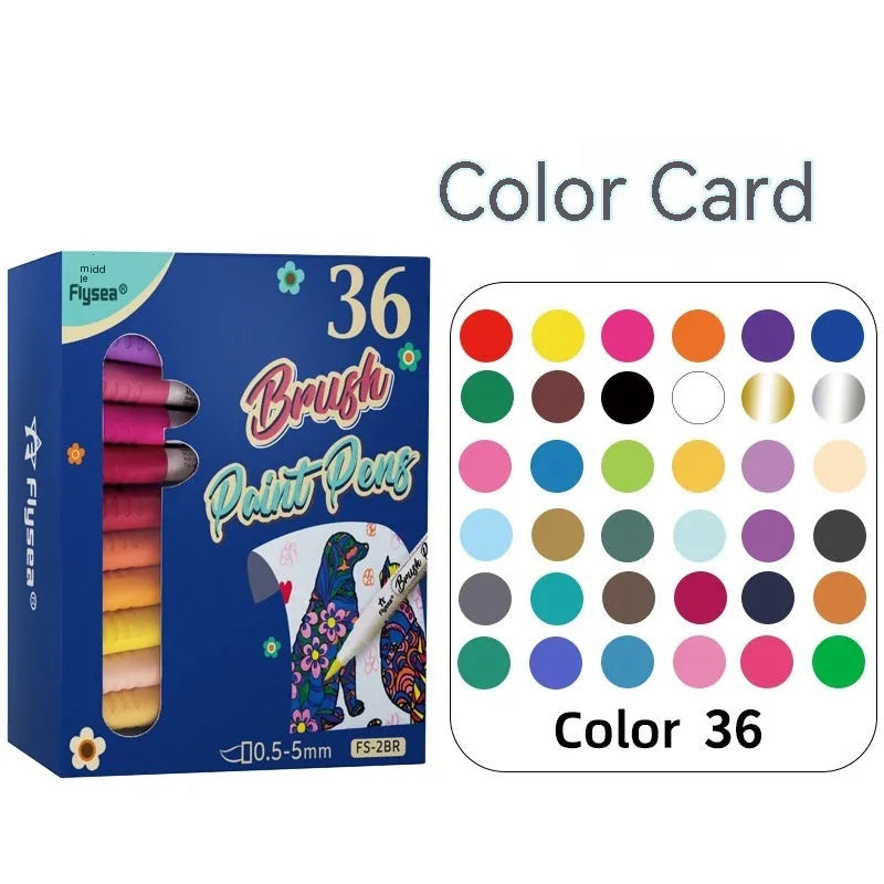 Set of soft-head gouache pens in various colours for hand accounting and card art.