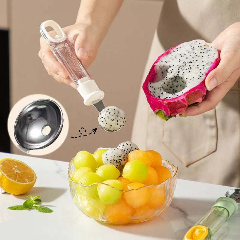 Stainless steel melon baller scoop with ergonomic grip for easy fruit ball creation