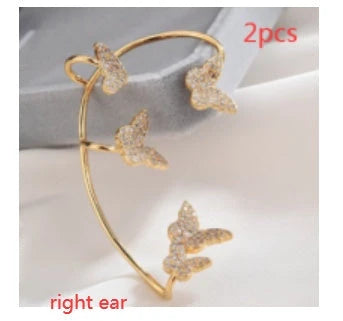 Stylish butterfly ear clips with sparkling zircon stones in gold and silver finishes