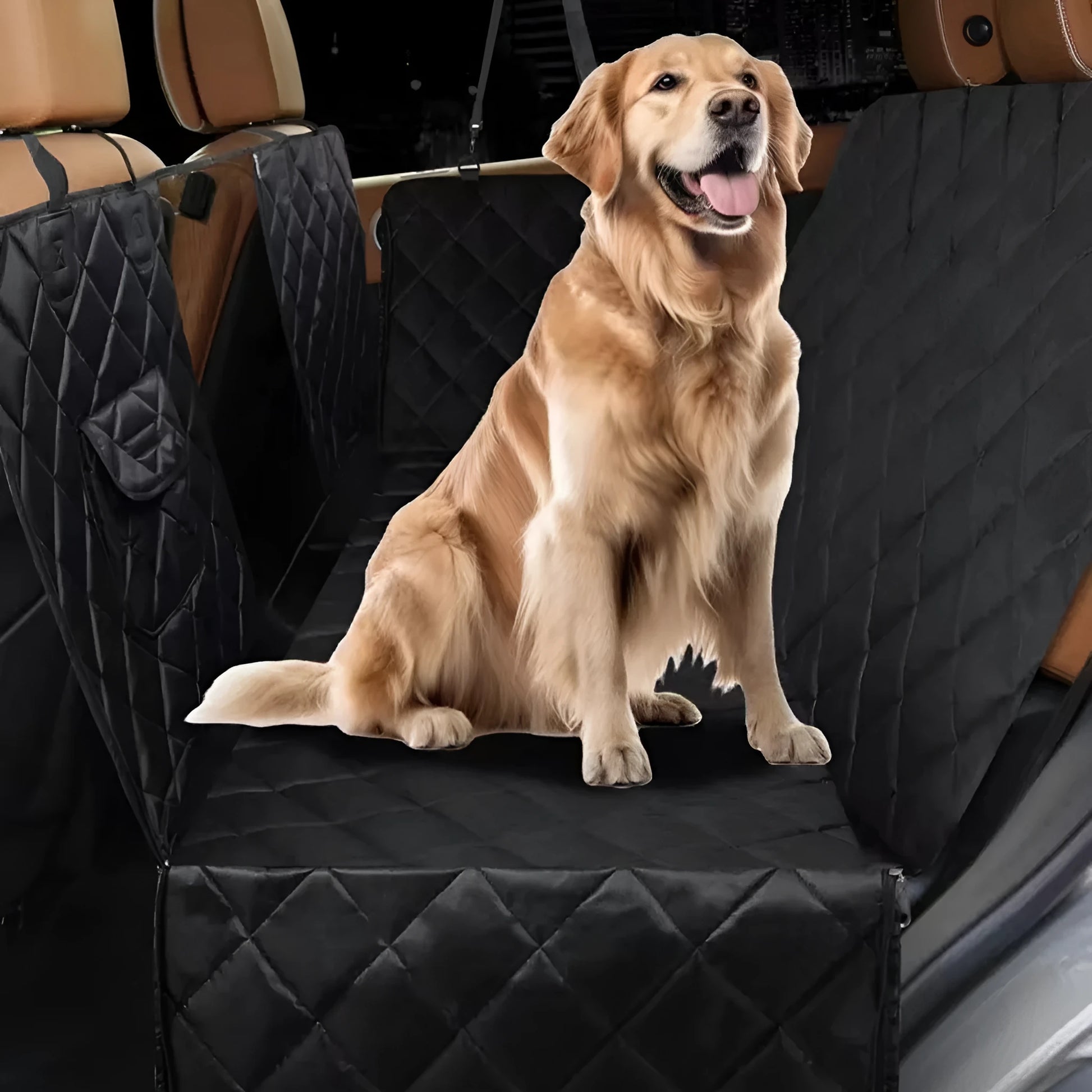 Cloth pet car cushion mat for dogs on vehicle seat in black or grey with optional mesh base