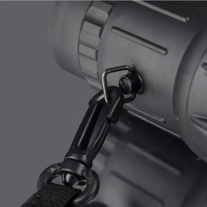 Black 16x52 high-power monocular with 52mm objective lens and textured grip