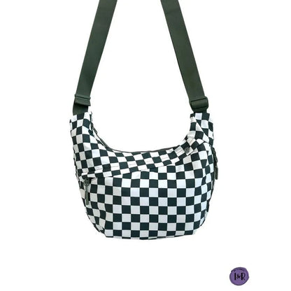 PU crossbody bag for men with adjustable shoulder strap, shown in black and checkered colour options