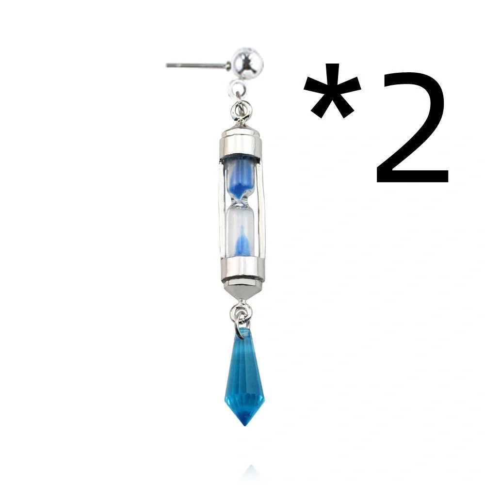 Anime-inspired hourglass-shaped ear clip and necklace set in silver and gold