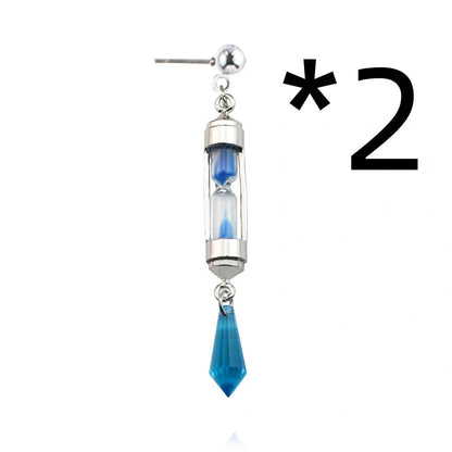 Anime-inspired hourglass-shaped ear clip and necklace set in silver and gold