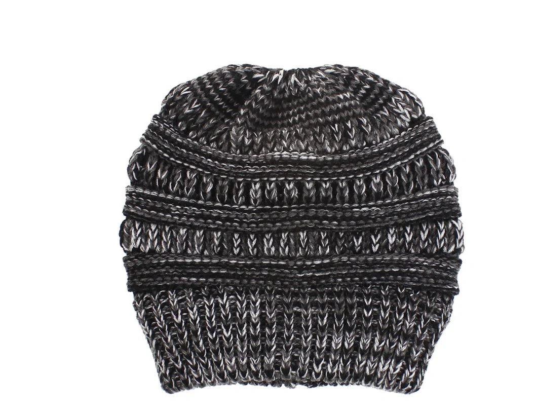 Mixed color knitted wool hat for ladies with ponytail opening in various colors