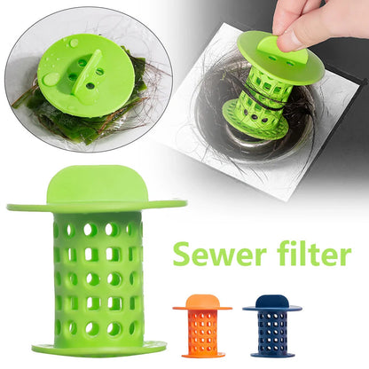 Anti-clogging Plastic Sink Filter in blue, green, orange, and white colors