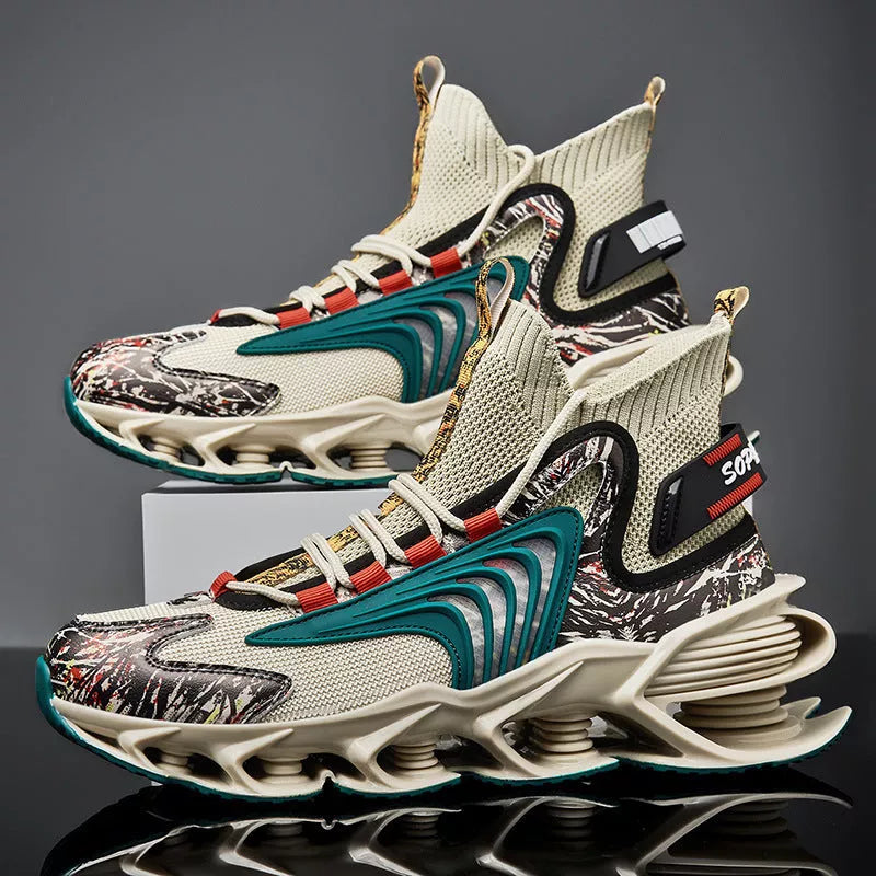 Flying Woven Large Size Mesh Men's Shoes in white, black, and beige