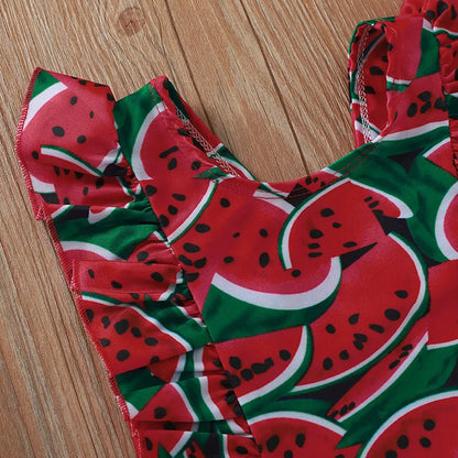 Printed sleeve one-piece girls swimsuit in Red or Yellow, Polyester, sizes 80-120cm