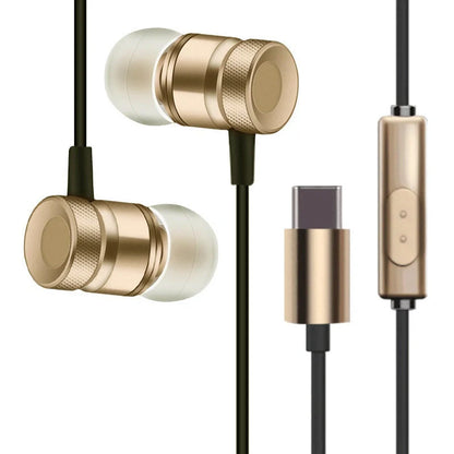 In-ear music video headphones with environmental TPE material in black, silver, pink, and gold