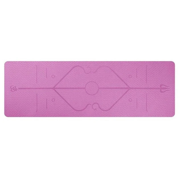 Premium non-slip yoga mat with printed alignment lines for improved form and stability during yoga practice