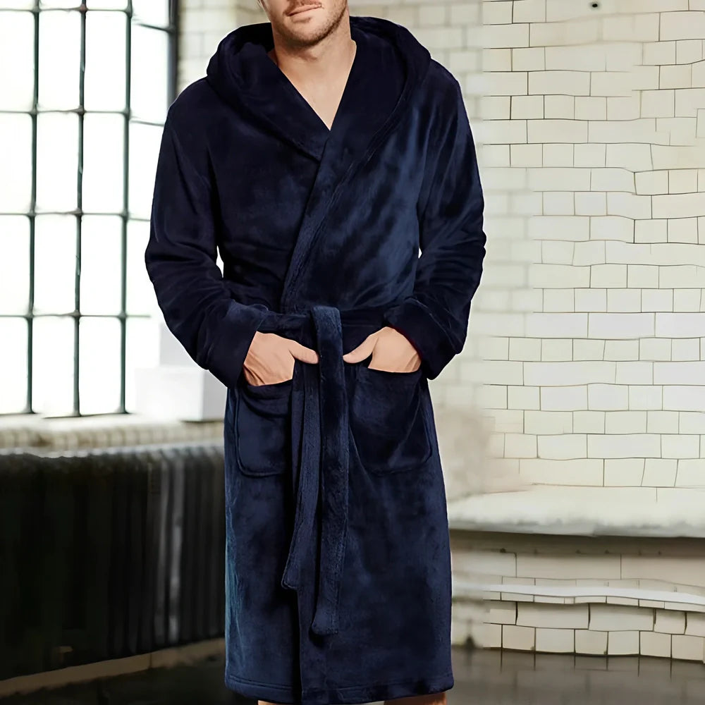 Nylon hooded bathrobe with velvet lining in multiple colours and sizes with belt closure