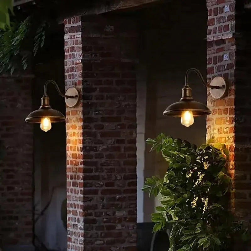 Retro-style villa courtyard wall lamp in silver or copper finish with adjustable mounting angles