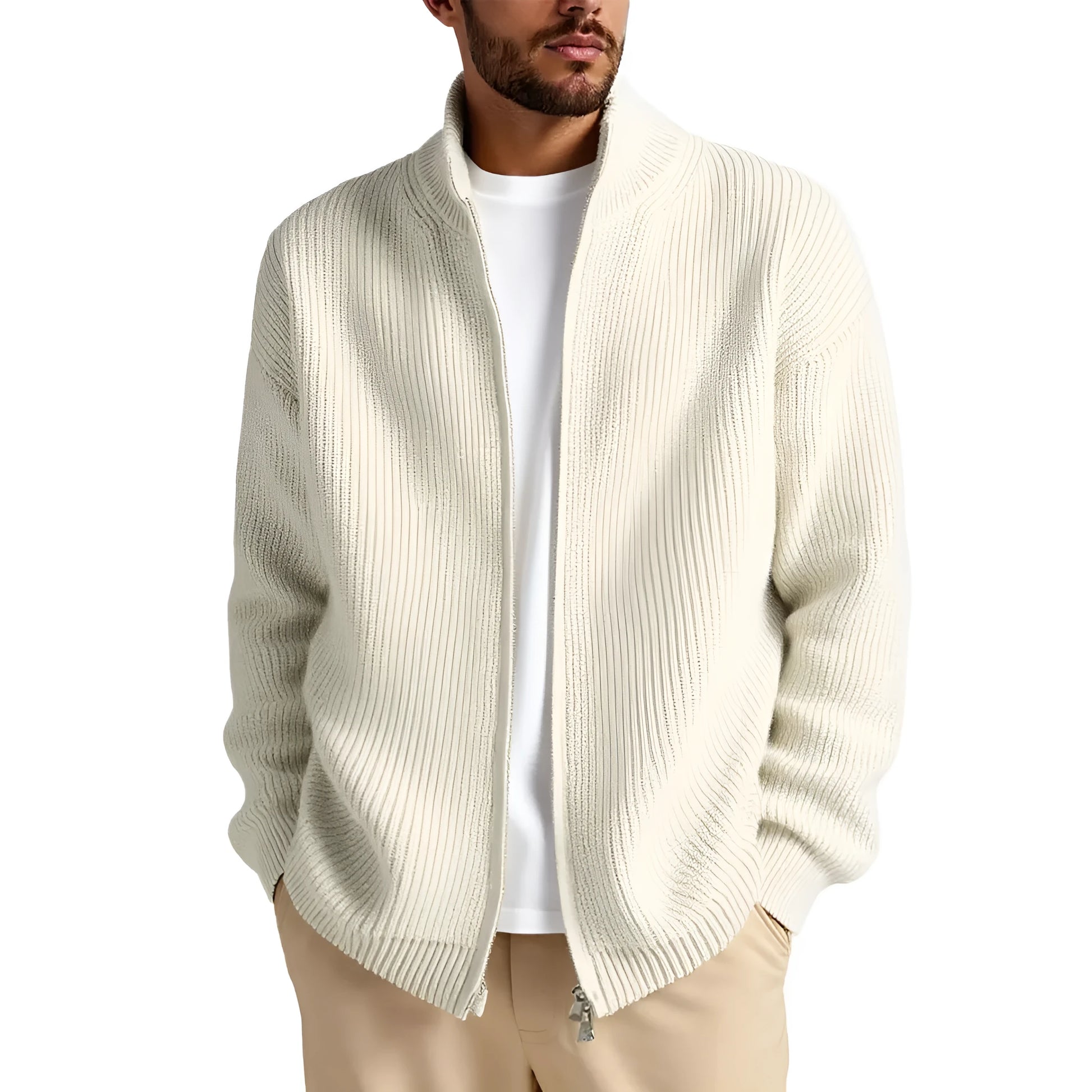 Men's loose cardigan sweater coat in chemical fibre blend available in five colours