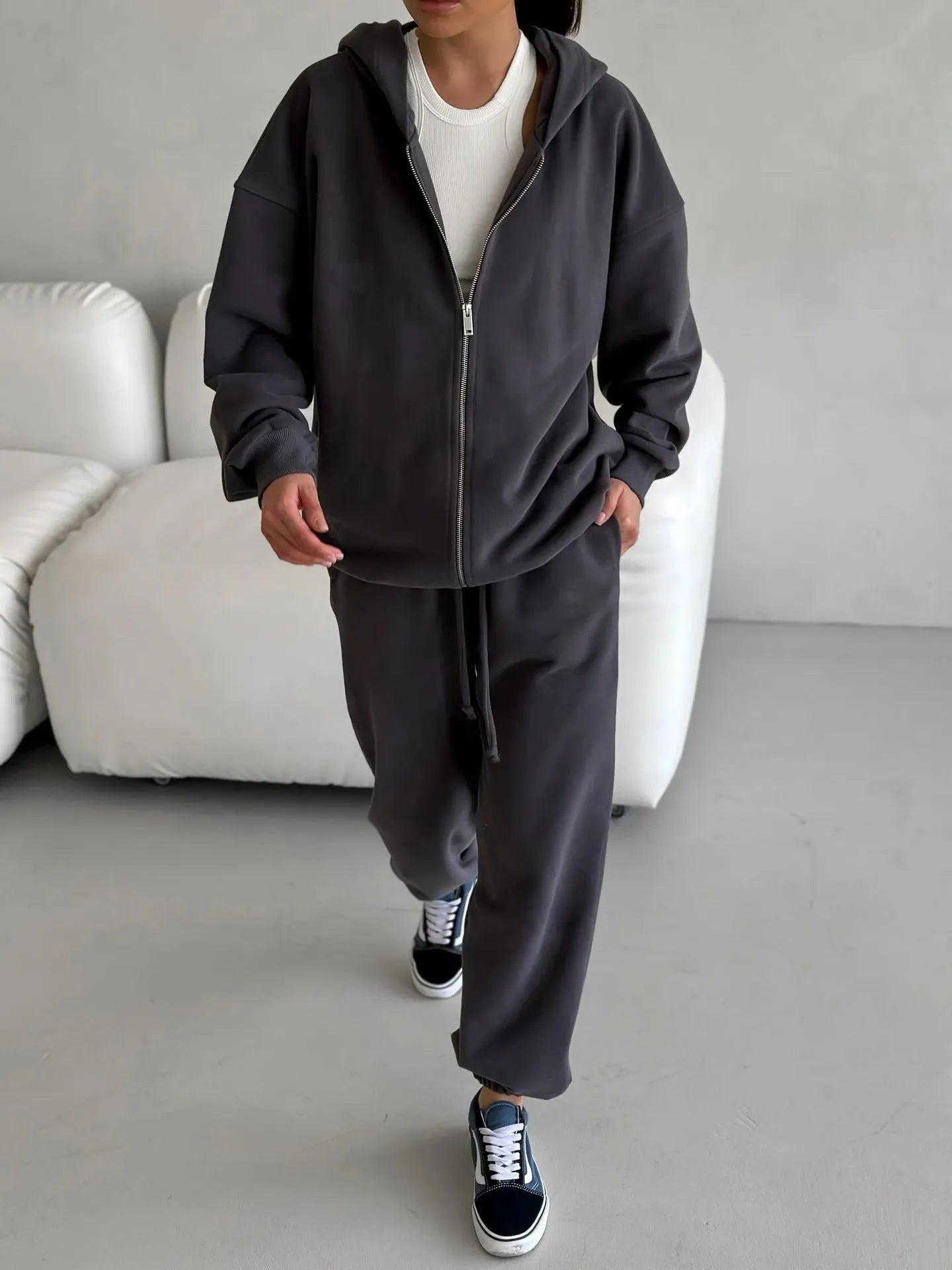 Street style long-sleeved coat and trousers two-piece set in loose fit
