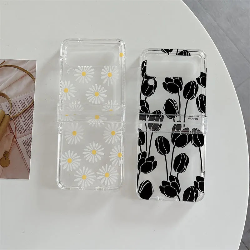 Floral design hard PC phone case for Samsung Galaxy Z Flip3 and Z Flip4 folding phones