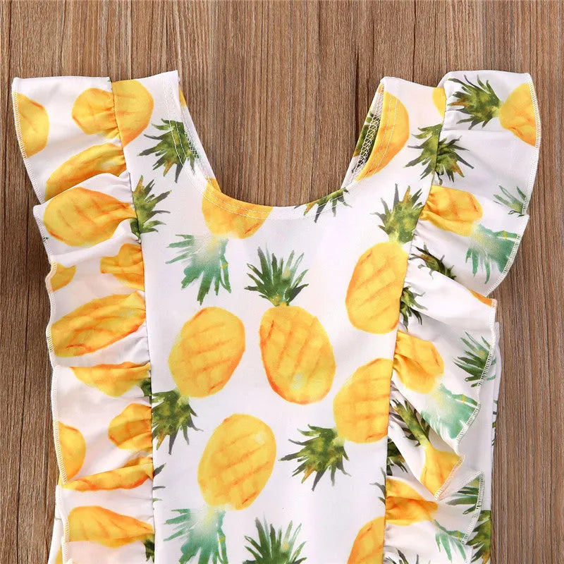 Printed sleeve one-piece girls swimsuit in Red or Yellow, Polyester, sizes 80-120cm
