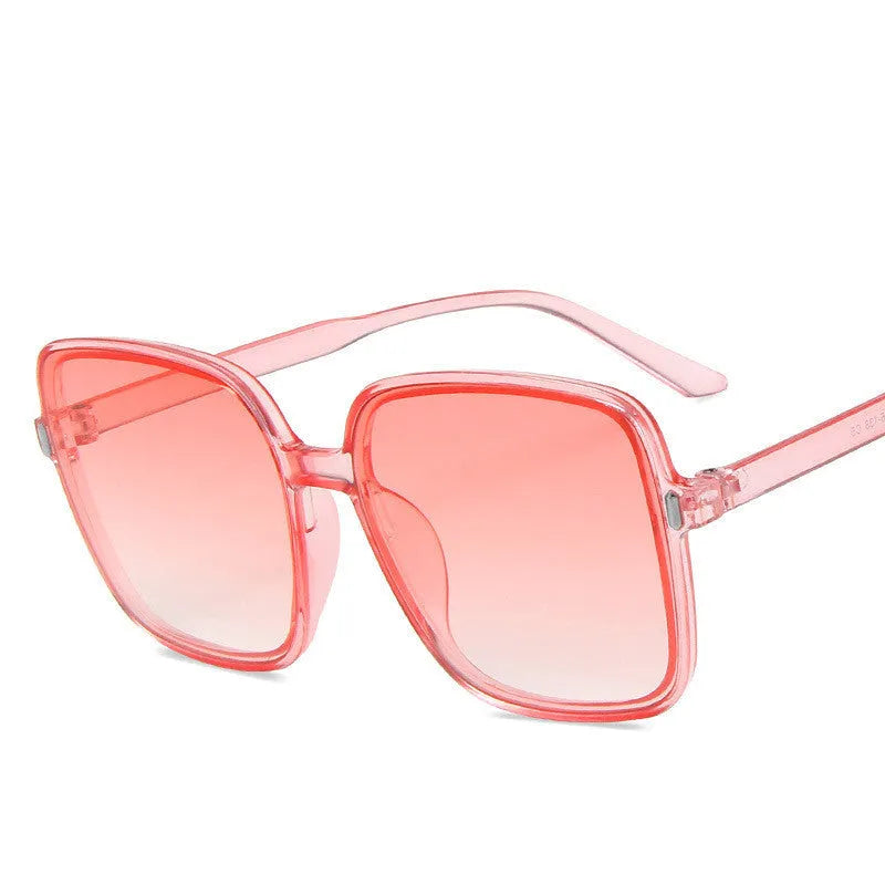 Big square rice nail sunglasses with PC frame and AC lenses, shown in multiple colour options including leopard print and blue.