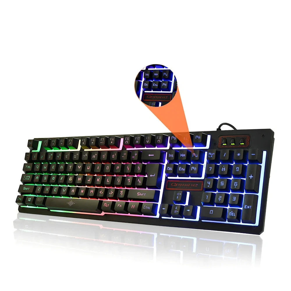 K13 black wired gaming keyboard and mouse set with USB cables and optical sensor