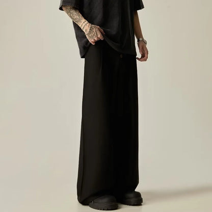Men's black cotton blend vertical tube trousers with straight-leg design and micro-elastic waistband