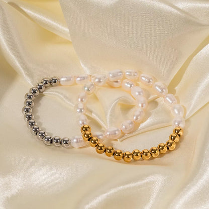 Margaux Freshwater Pearl Bracelet in gold and silver with stainless steel
