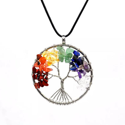 Kabala Life Tree necklace with copper wire and natural stone pendant, symbolizing growth and connection