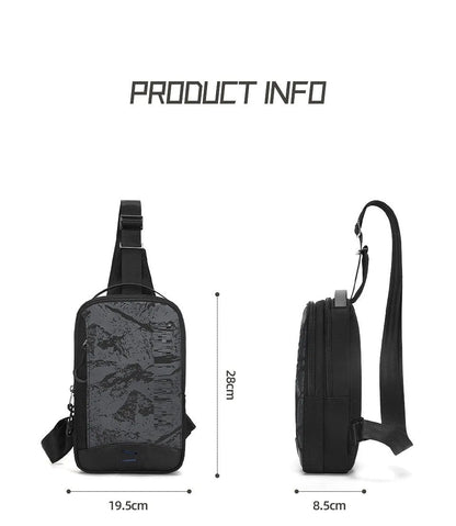 Casual black TPU camouflage chest bag with single shoulder strap and soft handle in square vertical model