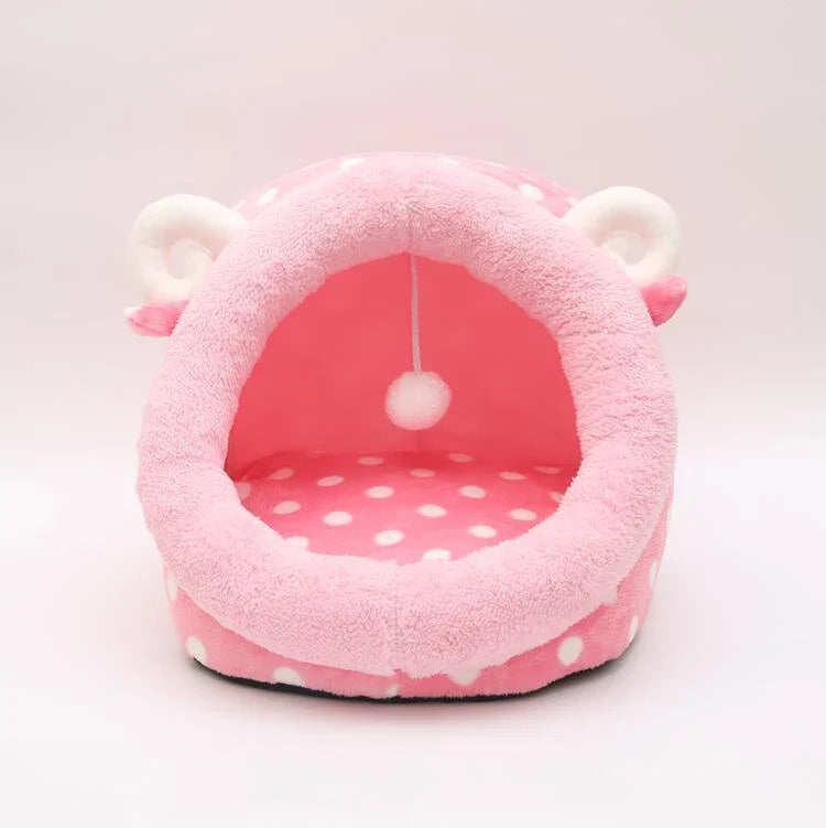 Cozy and soft plush pet bed in various colors, designed for the comfort and convenience of cats and small dogs.