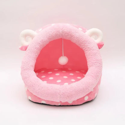 Cozy and soft plush pet bed in various colors, designed for the comfort and convenience of cats and small dogs.
