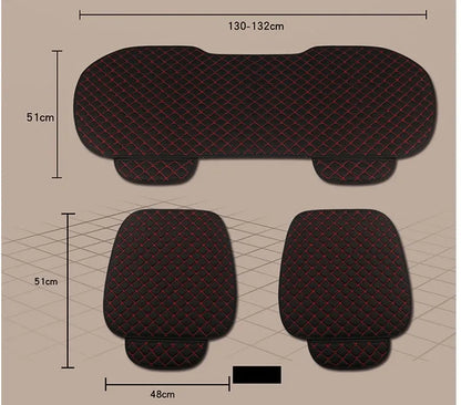 Flax linen car seat cover protector in beige, black, red and brown, with cushion and five-seat style options.
