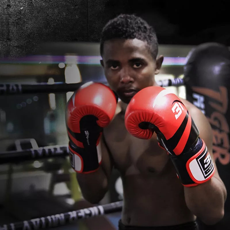 Muay Thai boxing gloves in various colors and sizes for training and punching