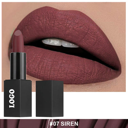 Beauty Does Not Fade matte finish lipstick in nonstick cup packaging, showing range of 24 colour shades.