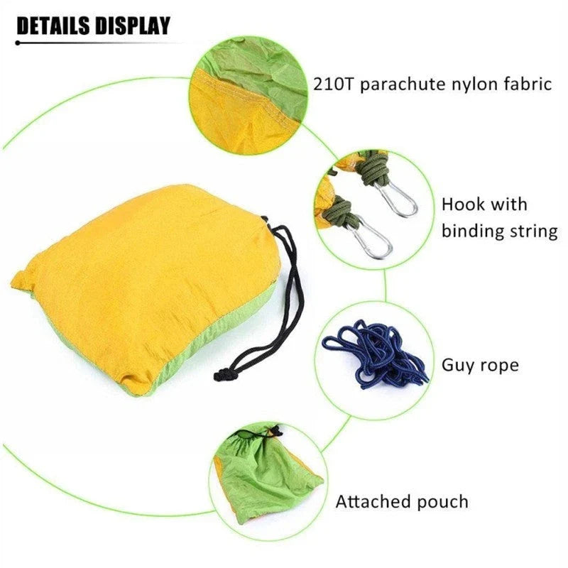 Durable and lightweight parachute hammock in various outdoor-friendly color options