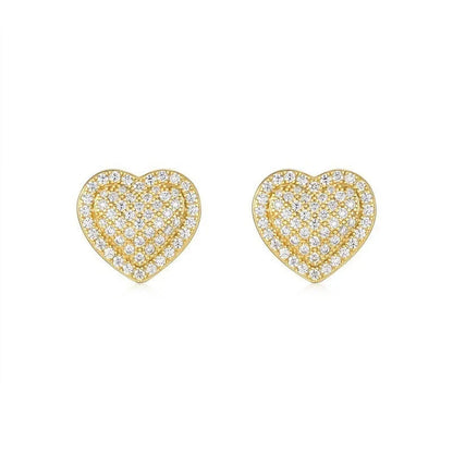 Golden S925 silver stud earrings with a heart-shaped moissanite stone.