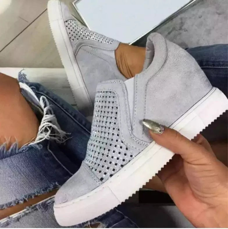 Idle Rhinestone Hollow Loafers for Women in black, purple, grey, and light blue with high heel and waterproof platform