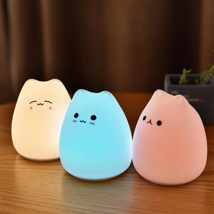 Adorable cat design LED night light for children with color-changing feature