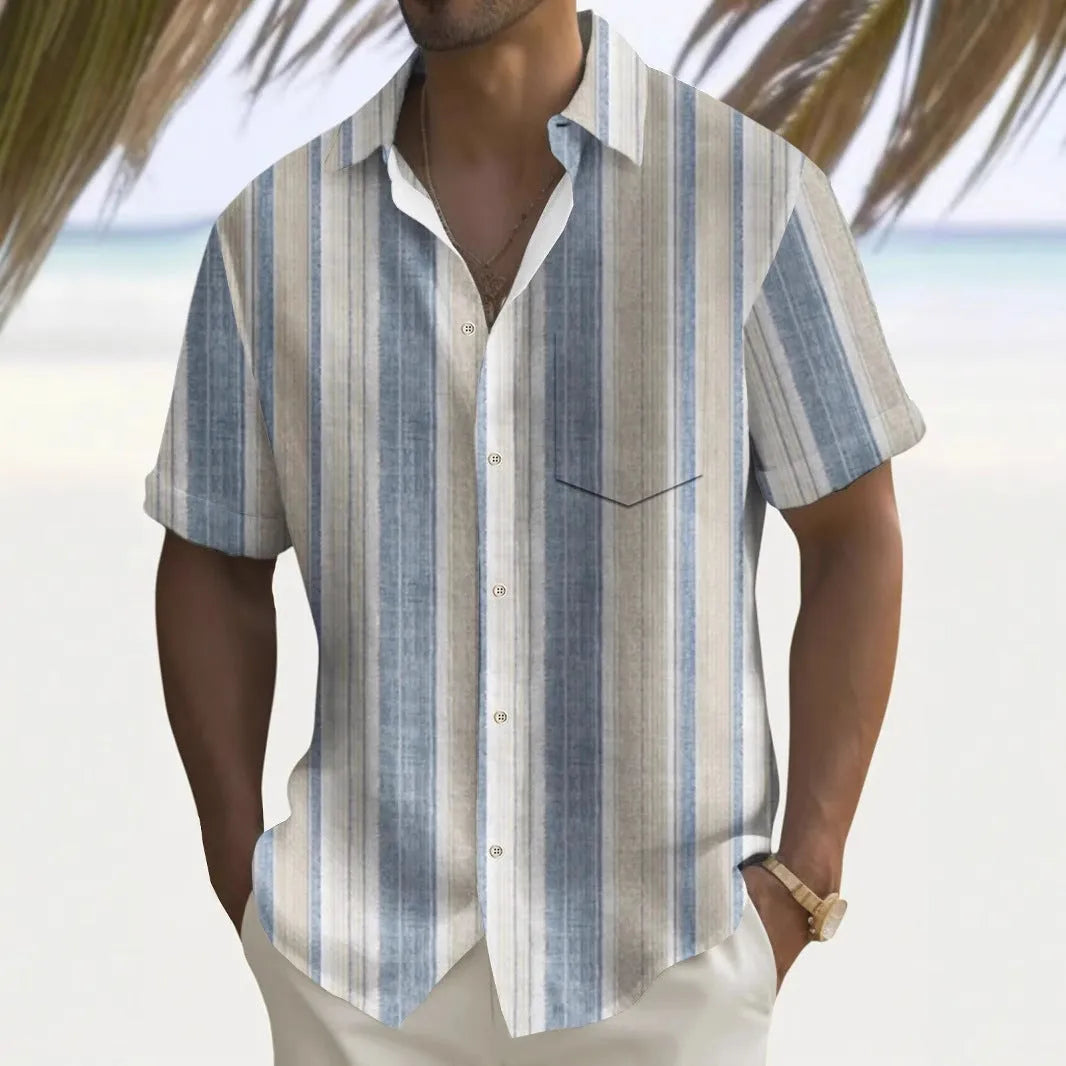 Multicolour printed men's loose-fit casual shirt in cardigan style