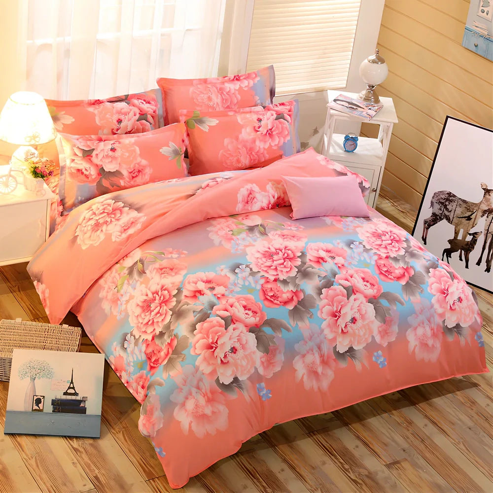 Cashmere cotton bedding set with reactive printed floral pattern in twill weave construction