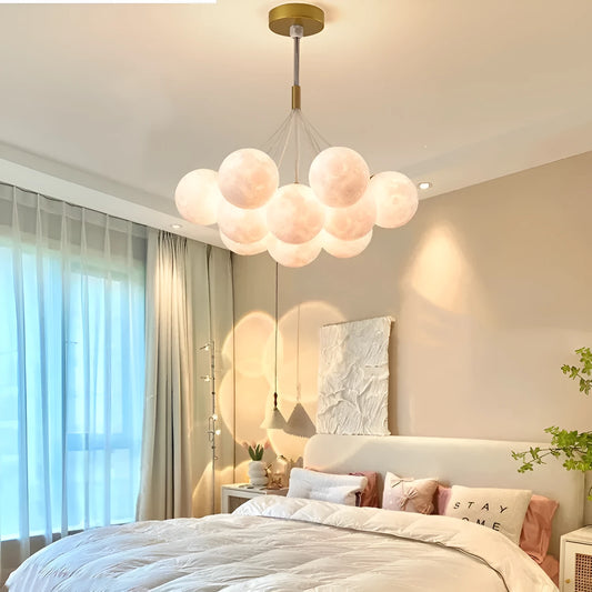 Nordic fish design bedroom chandelier with gold and black 12cm bubble lights and iron pendant construction