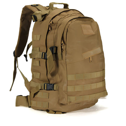 3D tactical backpack in camouflage colour with MOLLE webbing and adjustable shoulder straps