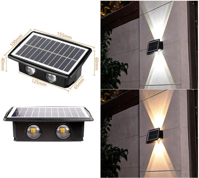 Solar outdoor wall light with 4 LED beads, ABS PC body, white warm yellow colour light options