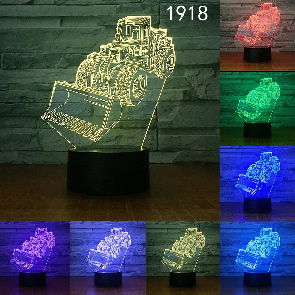 3D night light with touch control showing seven colour options on acrylic panel with ABS base