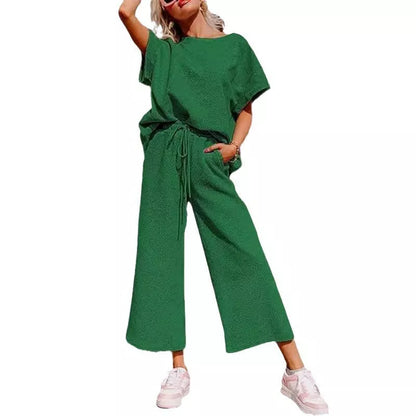 Women's casual polyester two-piece set in various colors