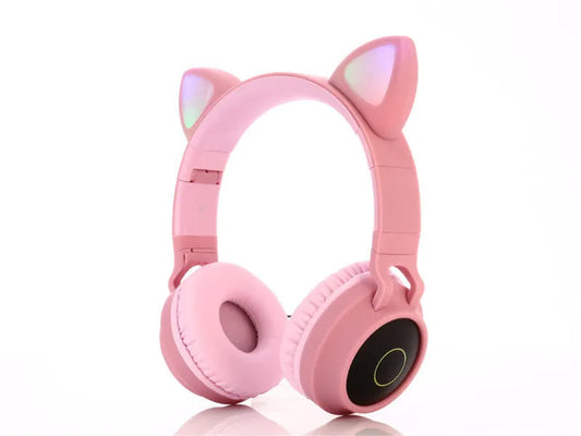 Cartoon cat ears wireless Bluetooth headset in green colour with head-mounted design for gaming